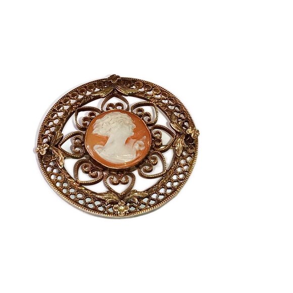 Romantic 1/20 12K Gold Filled Filigree Cameo Brooch - Picture 5 of 7